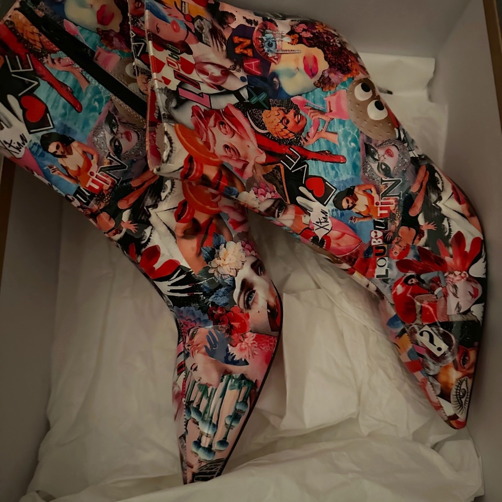 Christian Louboutin EPIC 70 Patent Metal Pik Heel Booties Ankle Boots